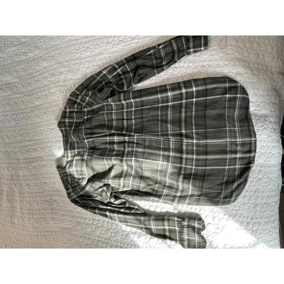 Forest Green Plaid Long Sleeve Boyfriend Quarter Button Flannel Soft Shirt XS - Picture 6 of 6